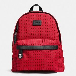 Coach #34855 Red Black Bandit Printed Canvas Campus Backpack Book Bag  NWT